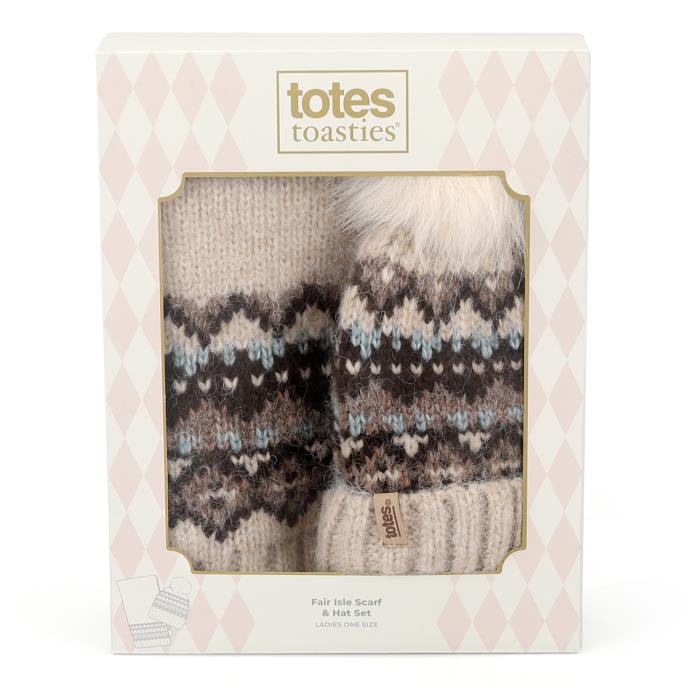 totes toasties® Ladies Fair Isle Scarf & Hat Set Grey Extra Image 6